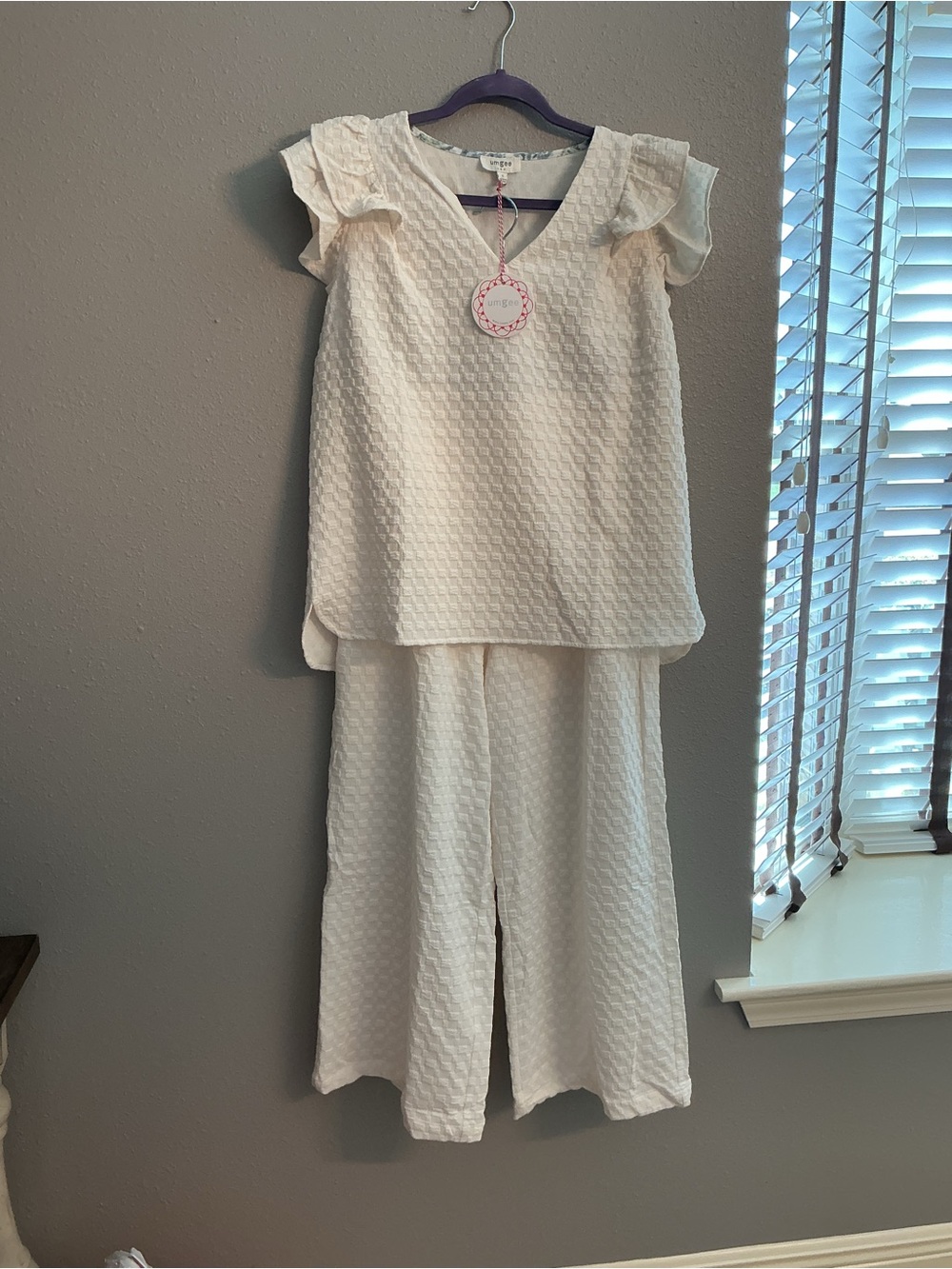 Umgee White Textured Wide-Leg Pantsuit Set